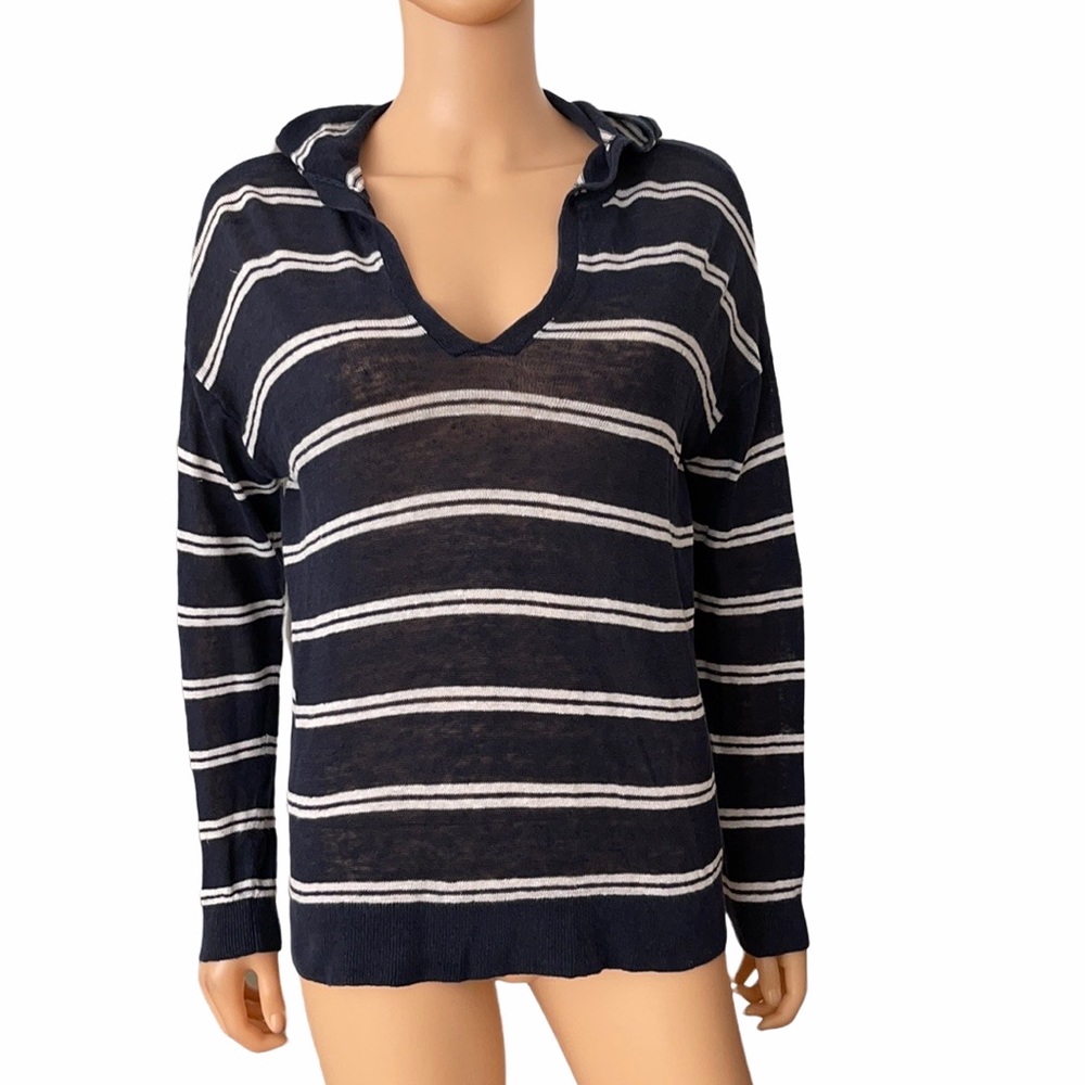 Loft blue white striped all linen hoodie